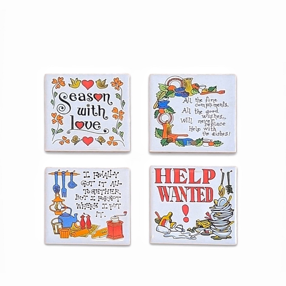 Vintage 1970s Kmart Tile Trivets 4-Piece Boxed Set Seventies Kitchen Decor